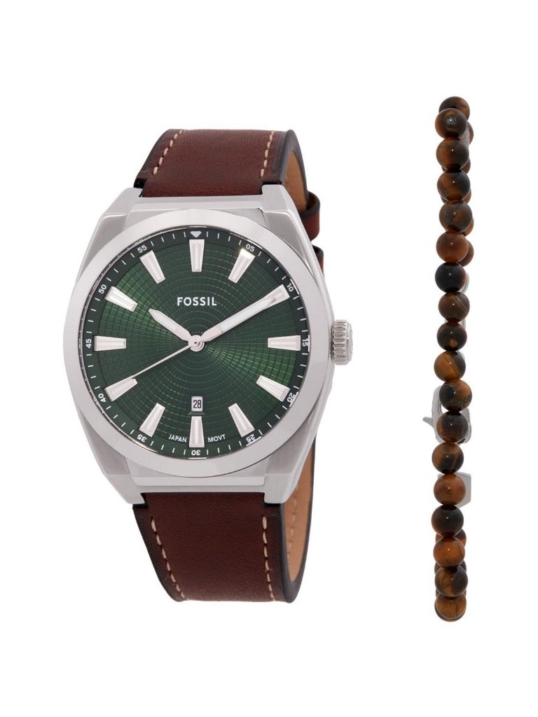Nwt Fossil Everett Quartz Green Dial Men's Watch Set